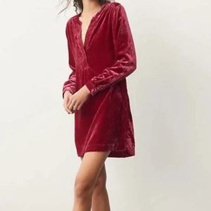 Anthropologie Melody Velvet Tunic Dress Pockets Raspberry Red Fuchsia